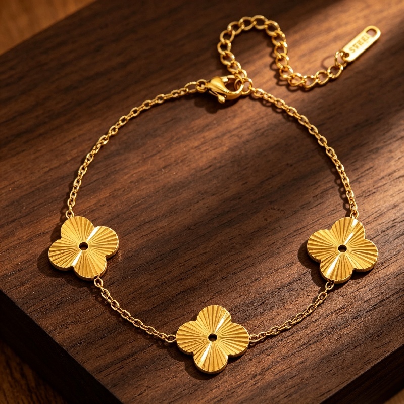 Unisex Shiny Laser Four Leaf Bracelet, Daily Gift