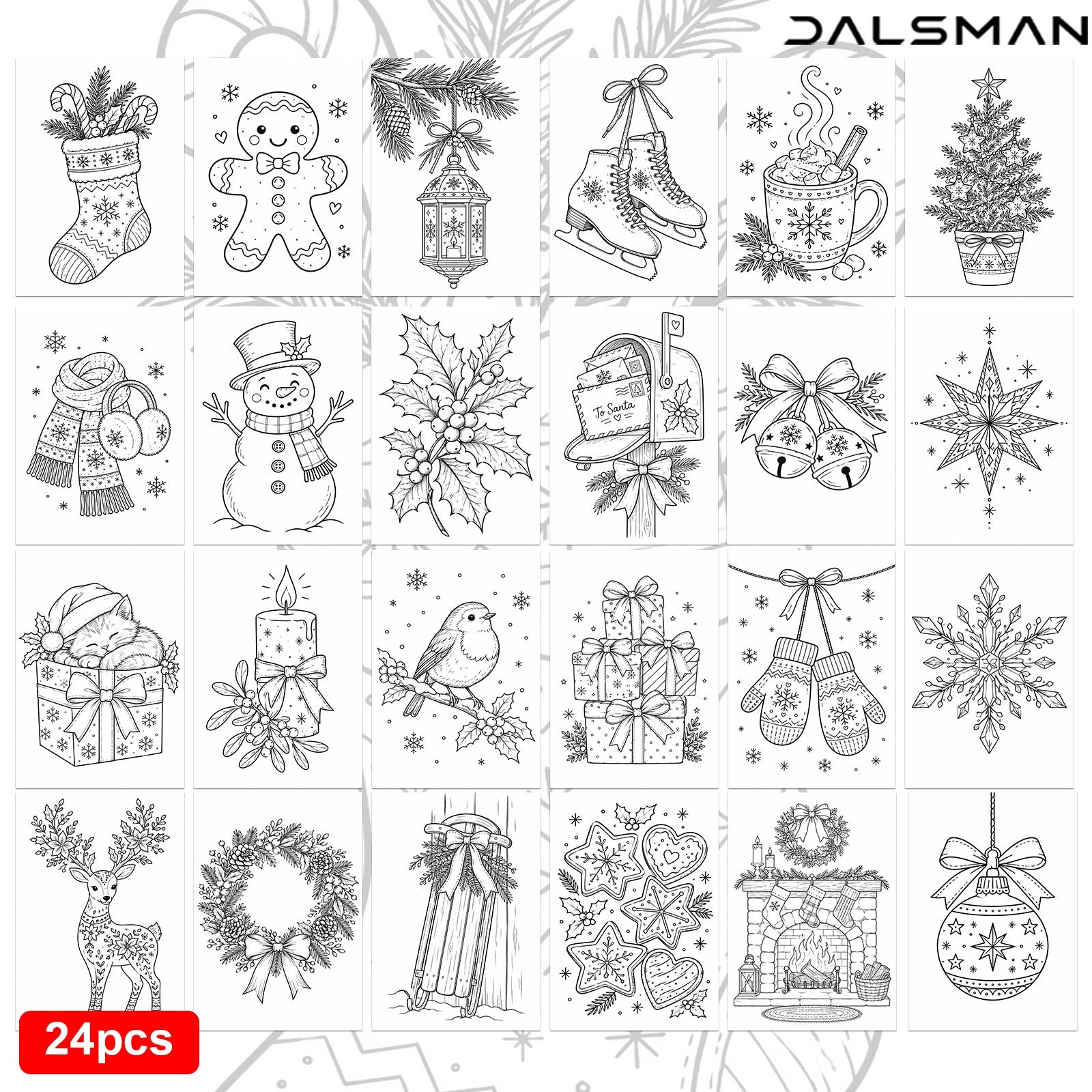 TEMU 24-packchristmas Coloring Postcards Set Festive Holiday Greeting Cards For Winter Season Art Supplies For And Home Decorationdalsman