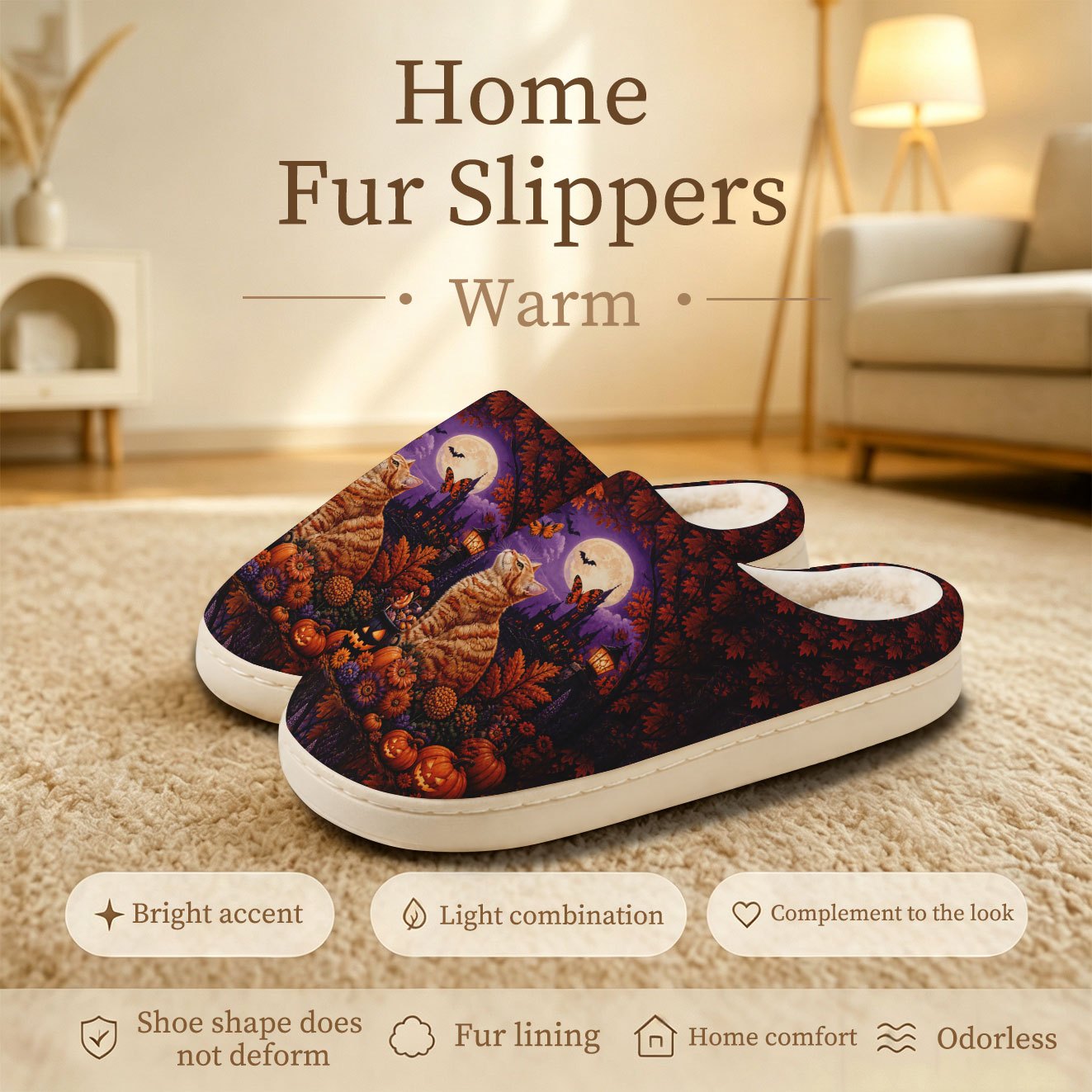 item picture 2026 new model ultra soft thickened   cat pumpkin pattern slippers non slip warm and comfortable suitable for bedroom living room balcony home indoor use enhances   vintageins style universal fit suitable for halloween