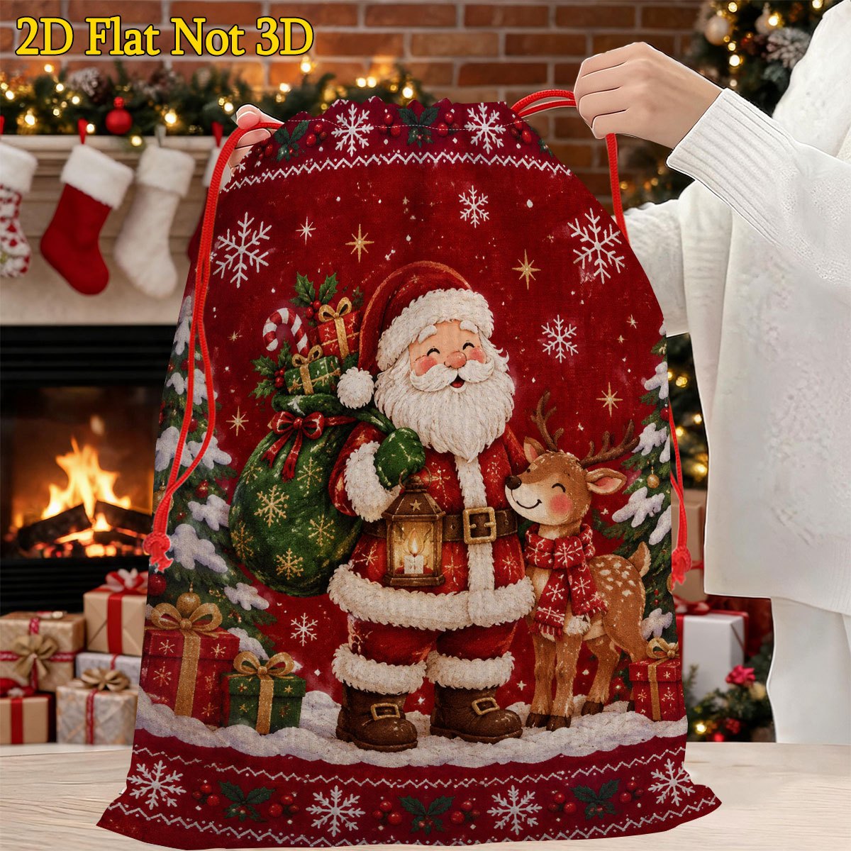 TEMU 1 Traditional Holiday Giant Drawstring Gift Bag, Santa Claus And Reindeer Large Holiday Bag, Suitable For Christmas Events, Birthday Parties,
