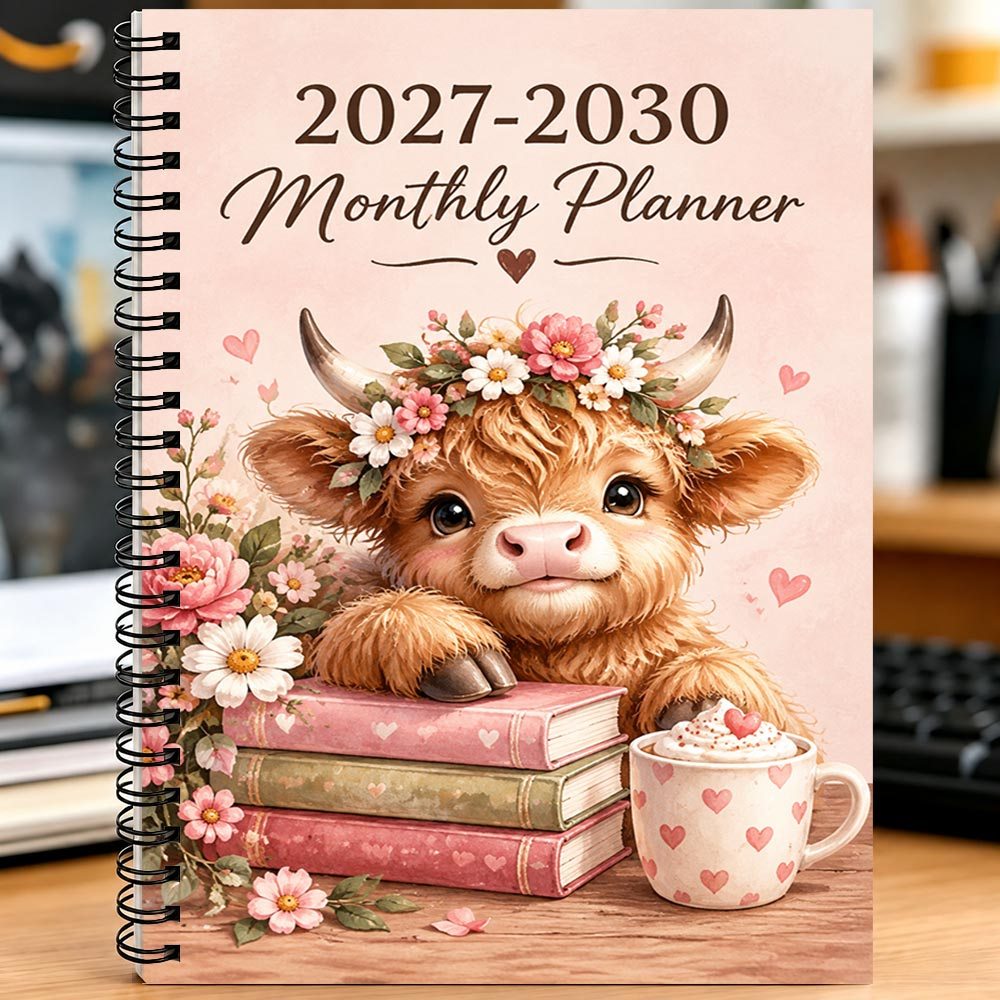 TEMU 1 X 2027- Notebook, Four-year Planner, Suitable For Women And Students, Floral Highland Cow Design, Perfect Gift, Suitable For Office Work,