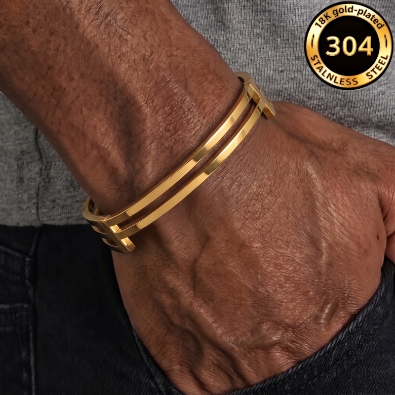 Niche Design Shiny Parallel Line Stainless Steel Bracelet