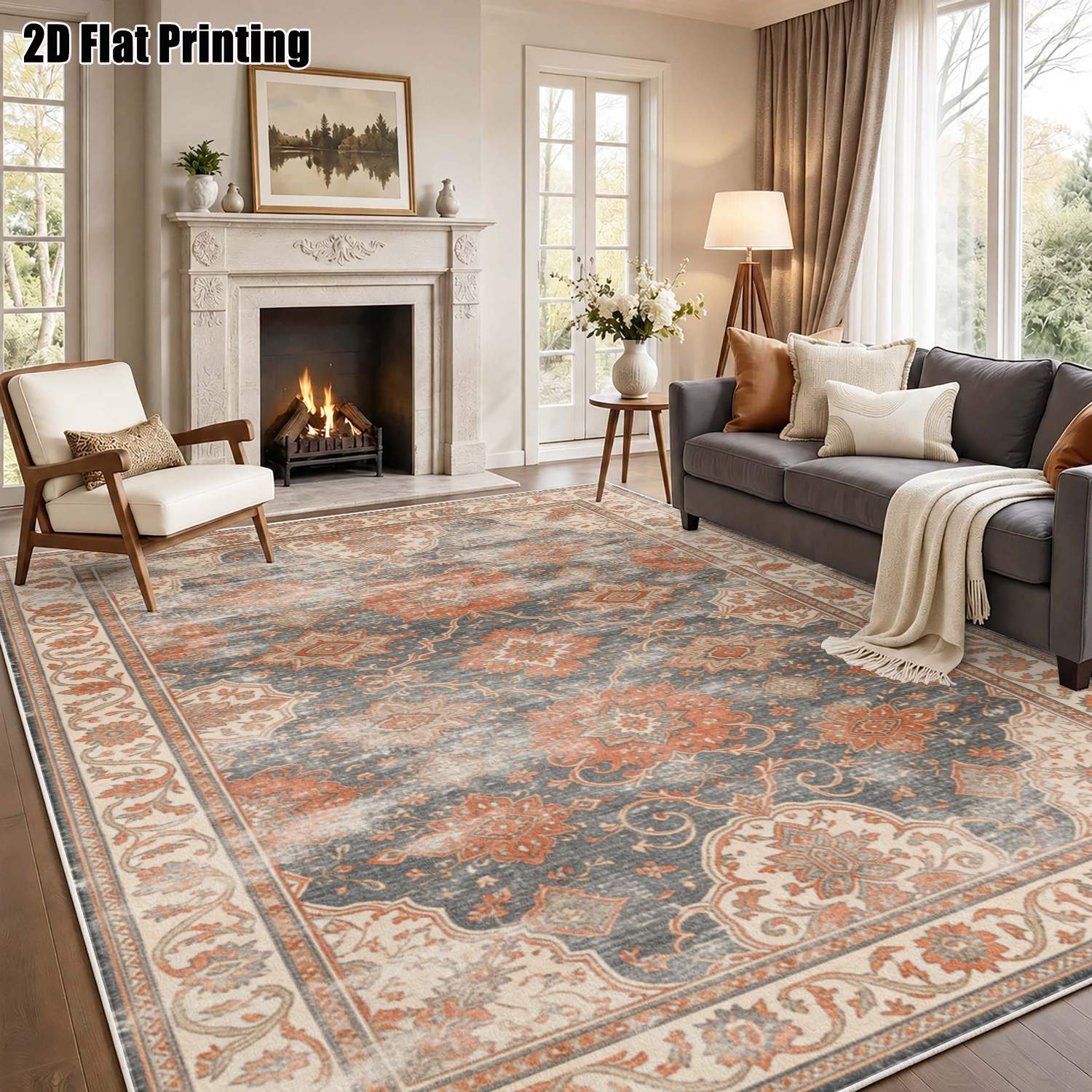 1pc 850g m velvet 2d printed carpet warm brown gray retro persian pattern carpet european style carpet vintage carpet bohemian carpet home decor multiple sizes   machine washable suitable for door mats dining room carpets