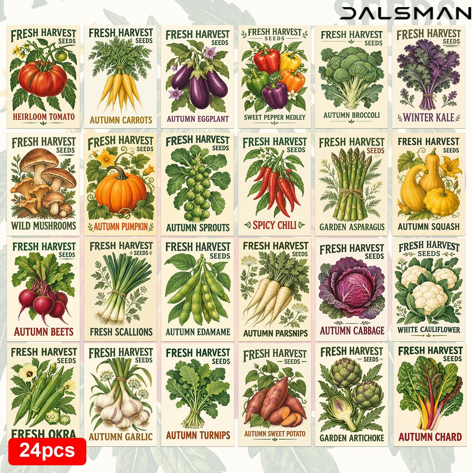 TEMU 24-pack Vintage Vegetable Seed Postcards Art Prints For Home Decor Wall Decoration Gift For Gardeners And Plant Lovers Dalsman