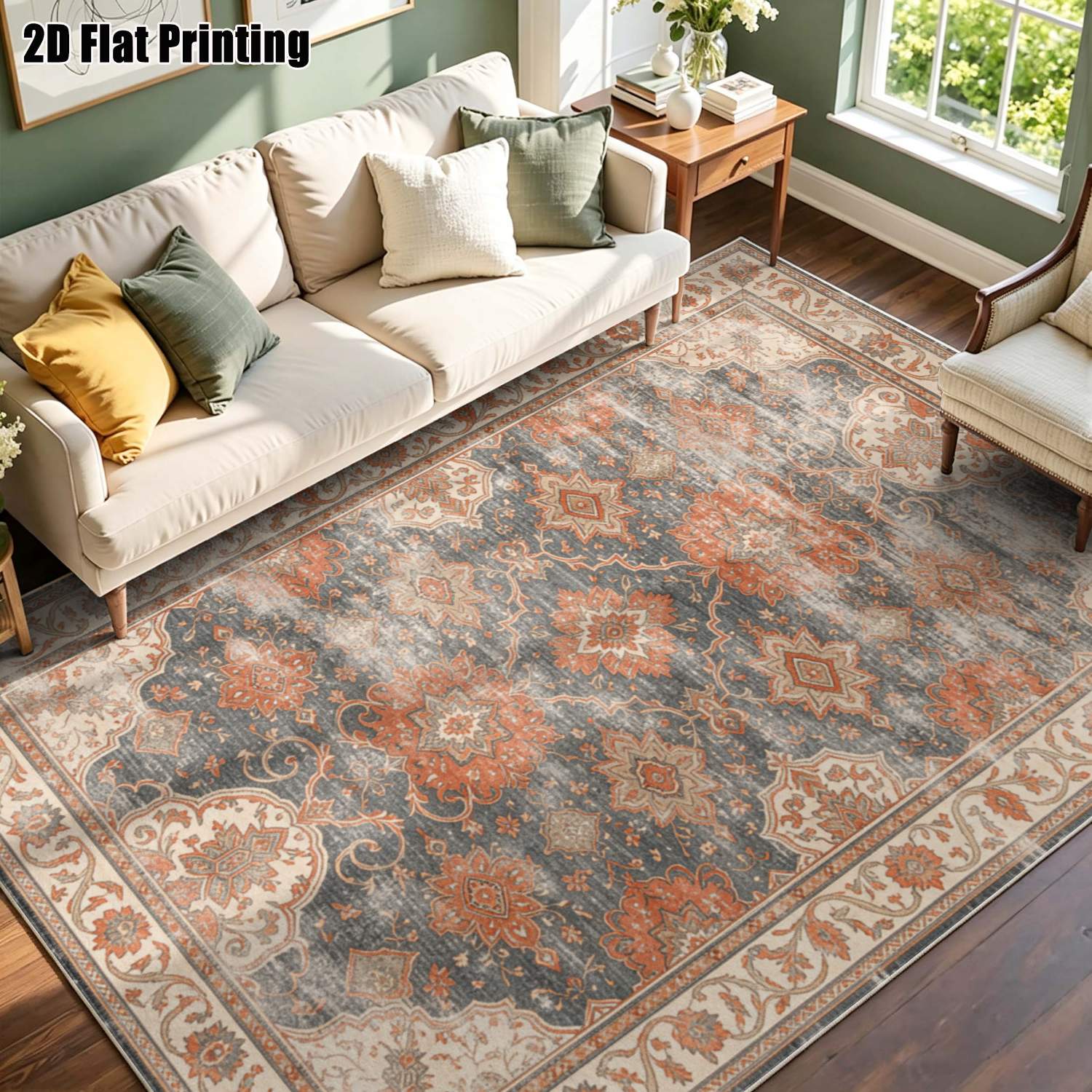 1pc 850g m velvet 2d printed carpet warm brown gray retro persian pattern carpet european style carpet vintage carpet bohemian carpet home decor multiple sizes   machine washable suitable for door mats dining room carpets