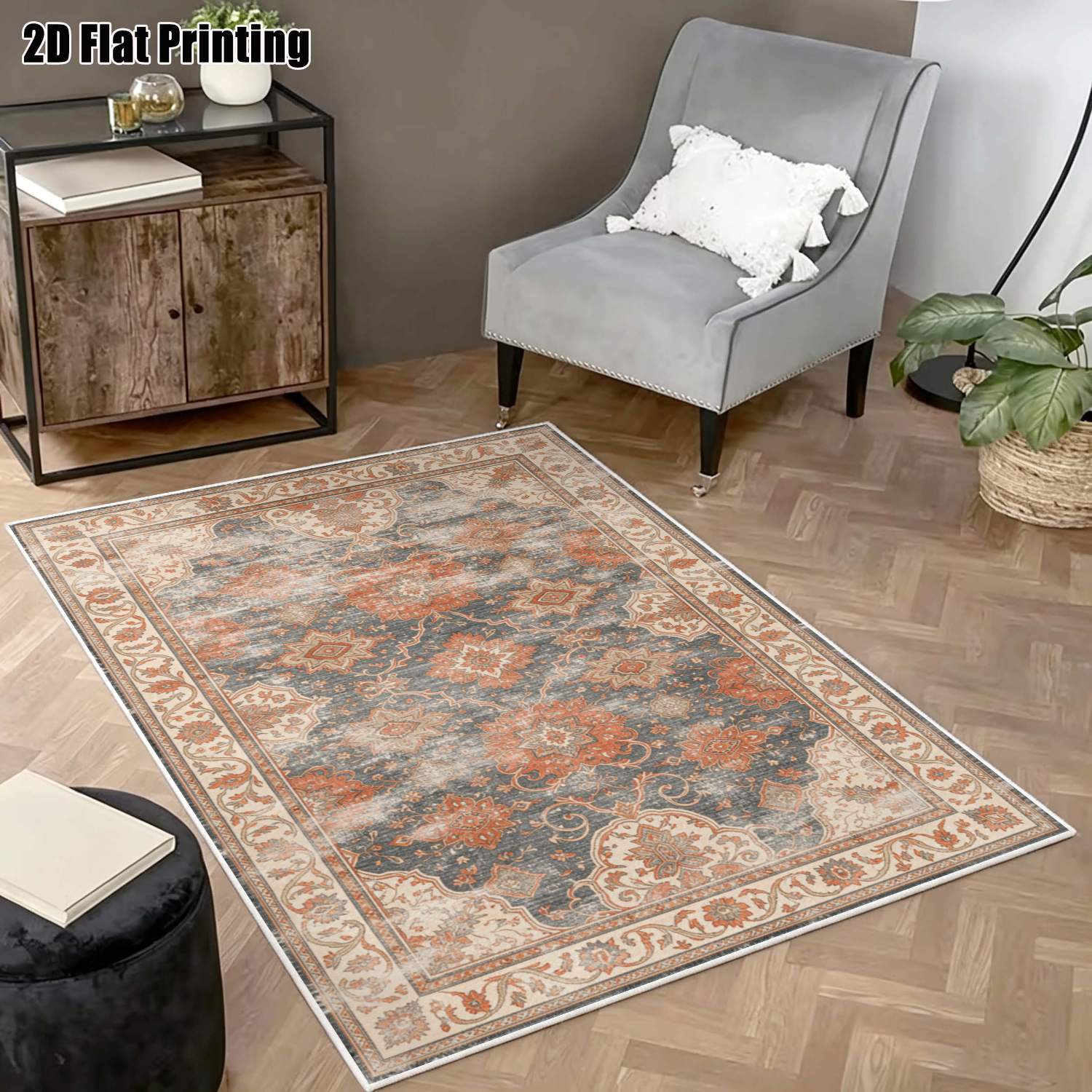 1pc 850g m velvet 2d printed carpet warm brown gray retro persian pattern carpet european style carpet vintage carpet bohemian carpet home decor multiple sizes   machine washable suitable for door mats dining room carpets