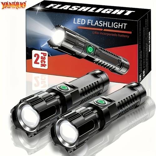 imagen del artículo linternas 2 led ultrabrillantes, linternas tácticas de lumen , con zoom, portátiles para camping, senderismo, emergencias en el hogar, batería de litio incorporada, ip65