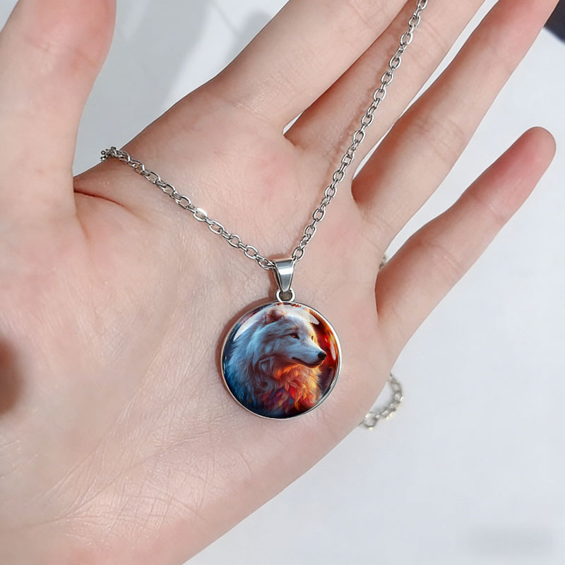 Dreamy Starry Sky Iridescent White Wolf Necklace