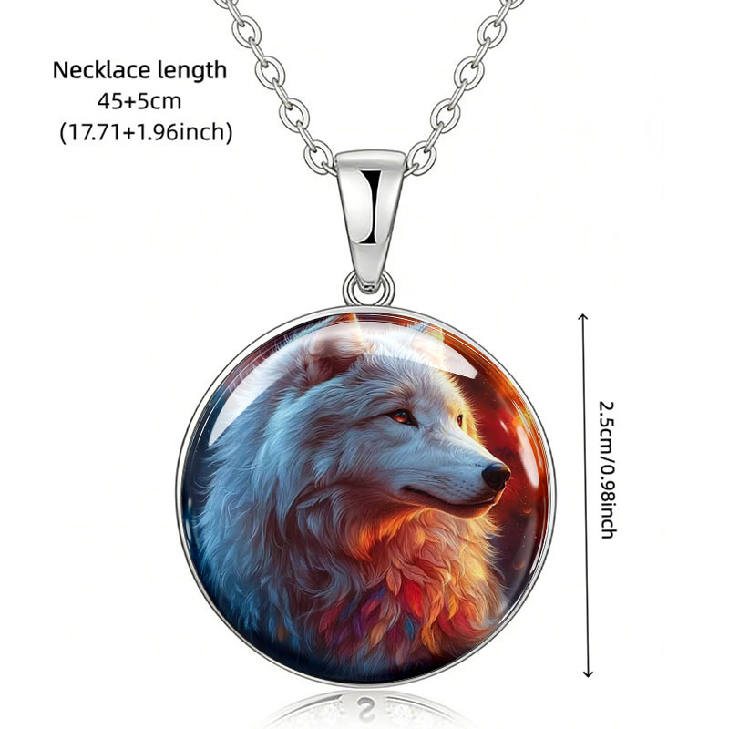 Dreamy Starry Sky Iridescent White Wolf Necklace
