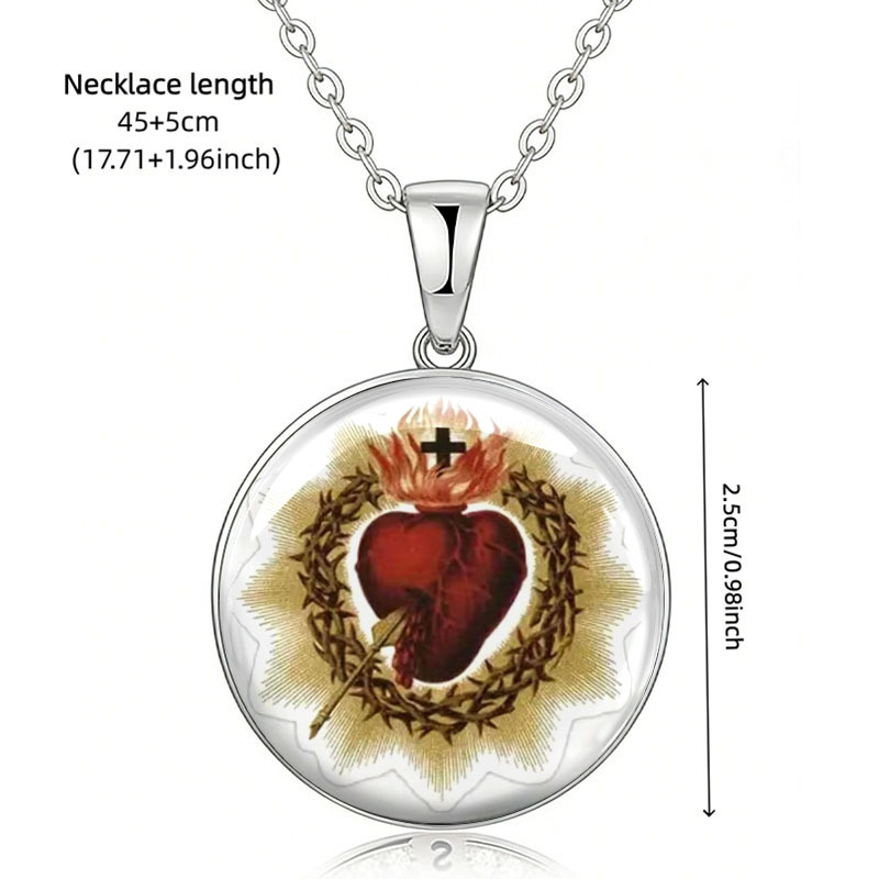 Women's Vintage Sacred Heart Pendant Necklace, Religious Design
