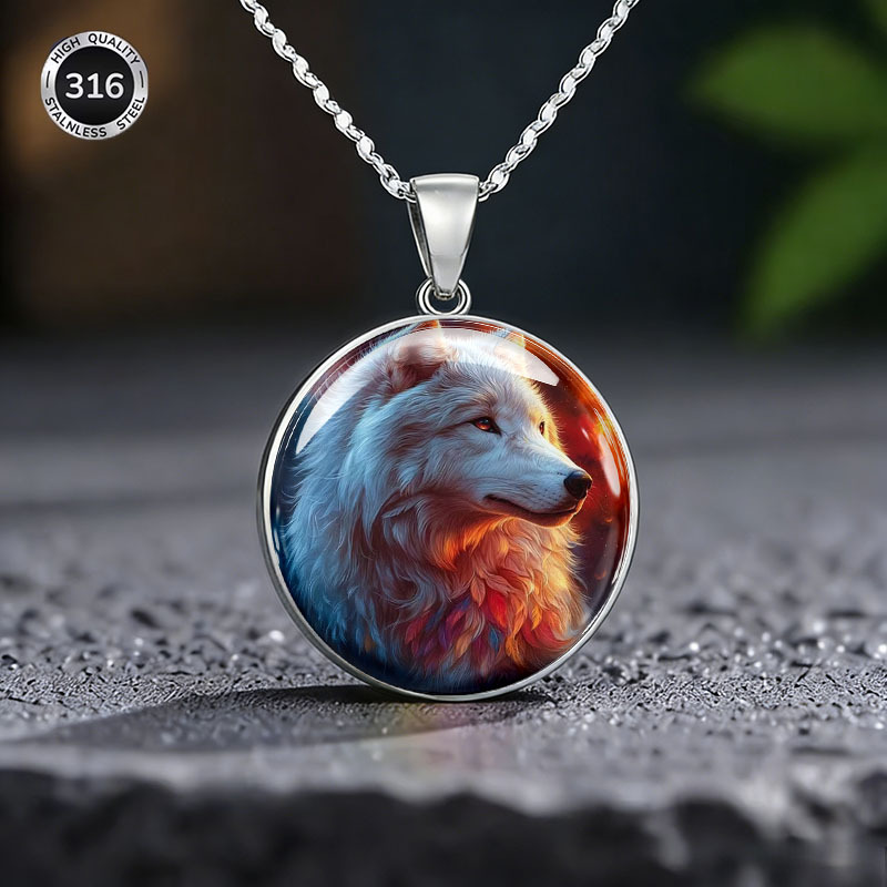 Dreamy Starry Sky Iridescent White Wolf Necklace