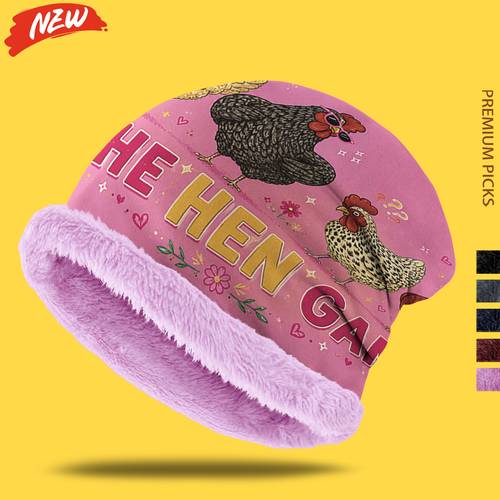 1pc the hen gang fun cartoon hen all lined brimless beanie winter plush lined warm pullover cold weather hat unisex loose stretchy cap accessory for photoshoots photography weekend