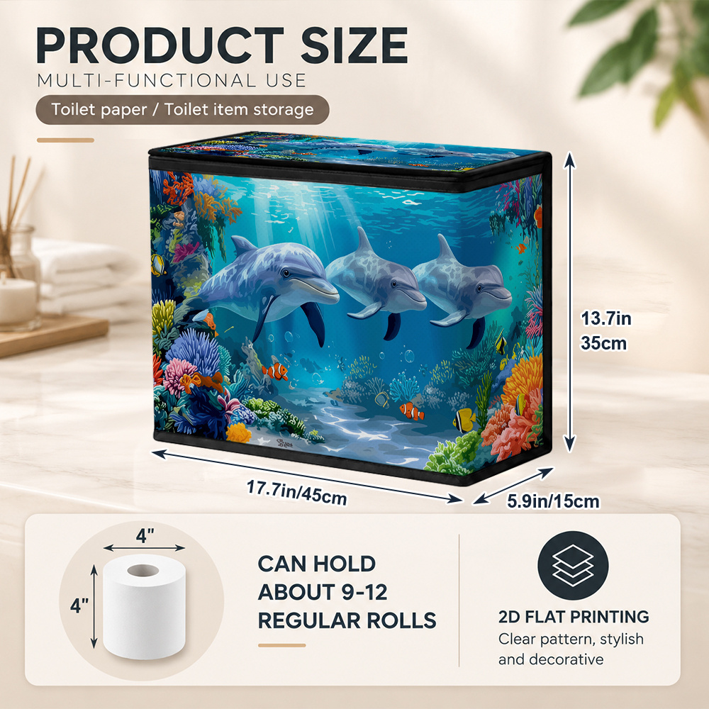 TEMU 2d Flat,1pc Toilet Paper Storage, Bathroom Organizer With Underwater And Coral Pattern, Polyester Basket For Toilet Paper And Miscellaneous