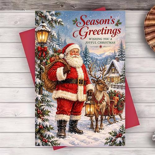 item picture 1pc envelope and 1pc greeting card vintage santa claus christmas greeting card for gift card greeting card