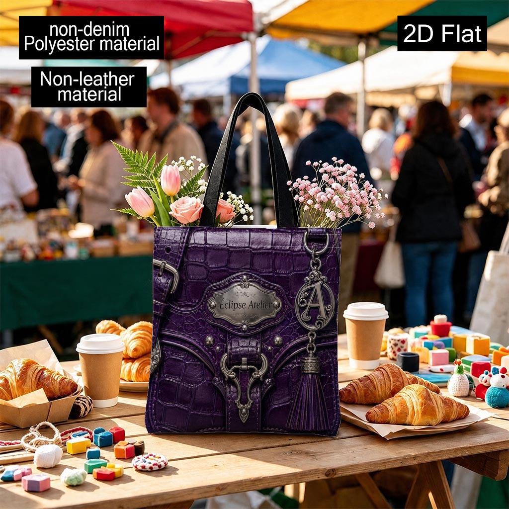 TEMU 1pc Amethyst Crocodile Pattern Handbag With Carved Details, Printed Women's Bag, Handbag With Double-sided Printing, 2d Flat Printing, Material,