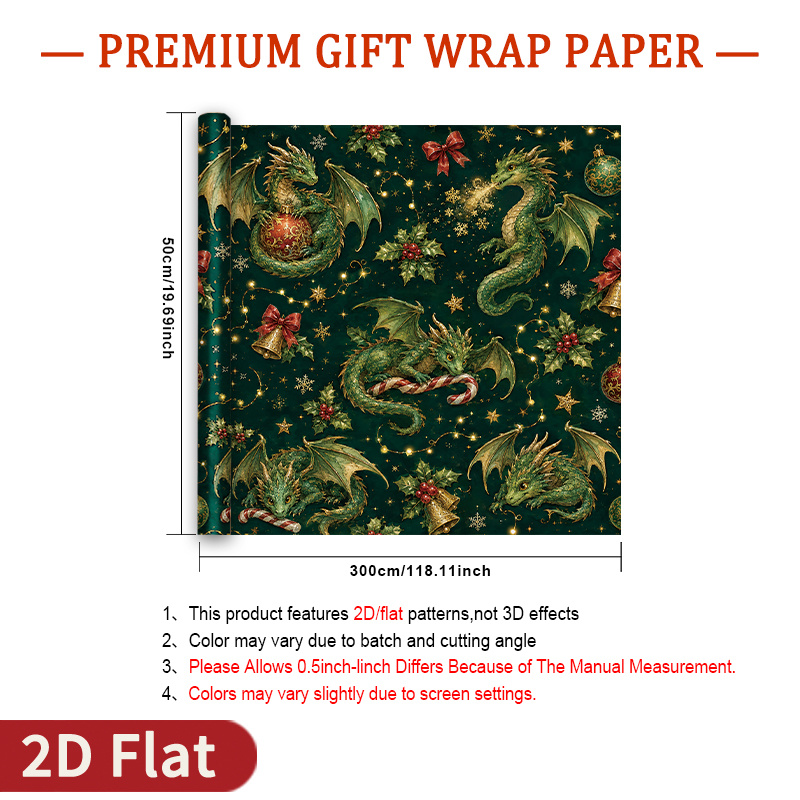 TEMU 1 Dark Teal Dragon Wrapping Paper Suitable For Fantasy Christmas Gifts, Glossy Suitable For Dragon-themed Party Decorations, Gift Boxes, Diy