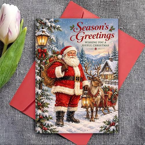 1pc envelope and 1pc greeting card vintage santa claus christmas greeting card for gift card greeting card