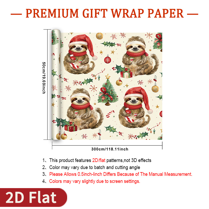 TEMU 1 Rouleau de de Noël , Convient aux Cadeaux pour Amoureux des Animaux, Papier Brillant pour Bricolage, Blanc Crème avec en Chapeaux et Écharpes,