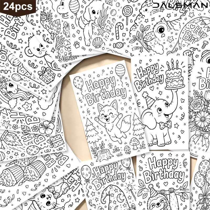 TEMU 24-pack Happy Birthday Coloring Postcards For Activity For Party Celebration And Greeting Card Making Dalsman