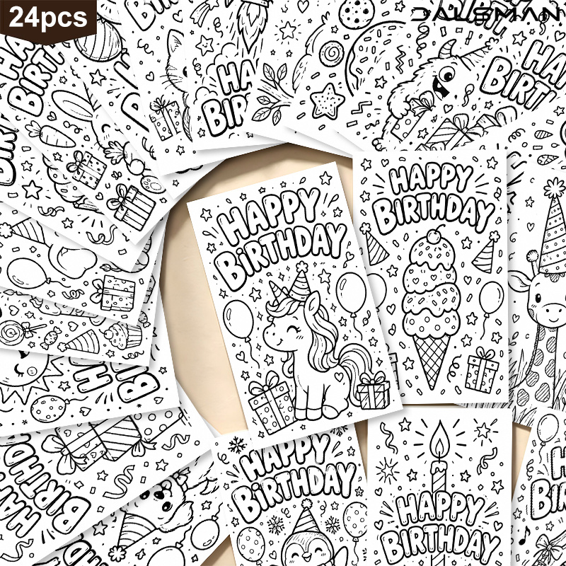 TEMU 24-pack Happy Birthday Coloring Postcards For Creative Greeting Cards For Party Celebration And Art Projects Dalsman