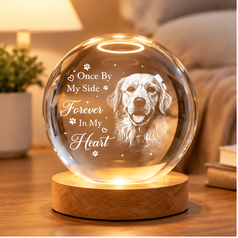 TEMU Personalized Pet Portrait Crystal Ball Lamp, Memorial Gift, Cat Mom Present, Pet Custom Crystal Photo Gift, Pet Loss Commemorative Gift