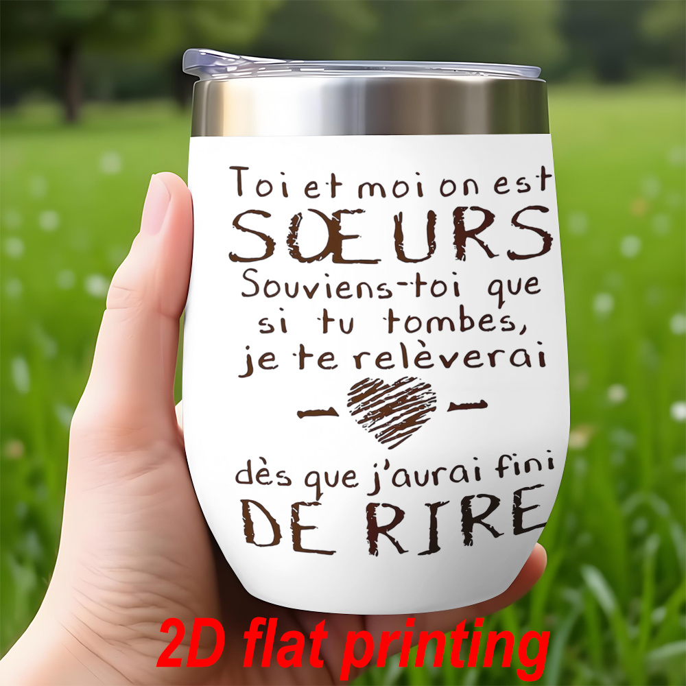 TEMU 1pc 12oz Coffee Cup With French Quote Pattern, Outdoor Camping Sports Portable Water Cup, 2d , Reusable, Suitable For Hand Washing, Ideal Gift