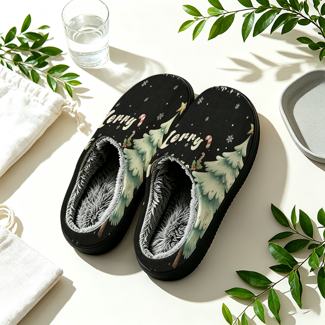 black based   text   print heeled slippers for men and women autumn winter warm plush house slippers thick soled indoor outdoor dual use home shoes women shoes