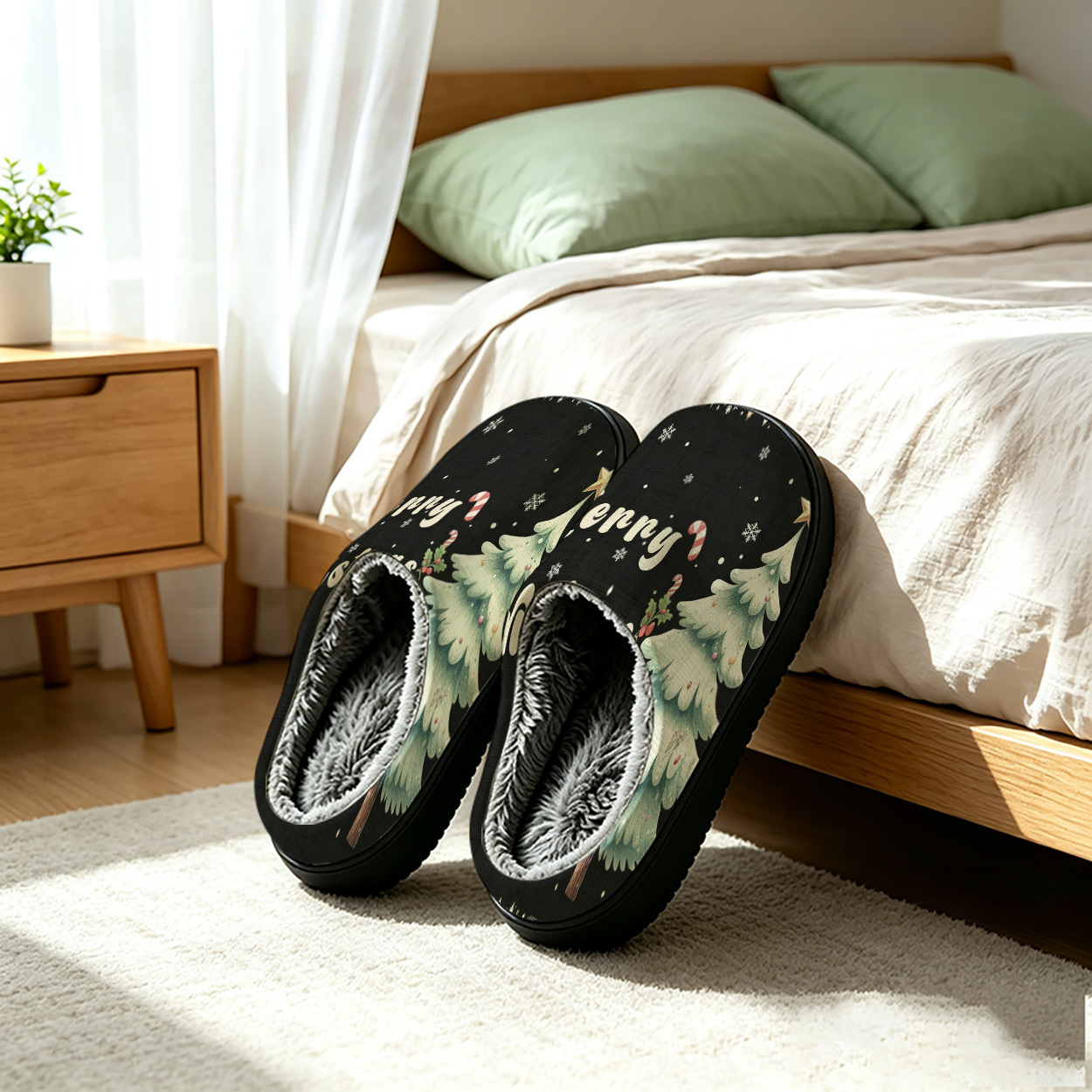 black based   text   print heeled slippers for men and women autumn winter warm plush house slippers thick soled indoor outdoor dual use home shoes women shoes