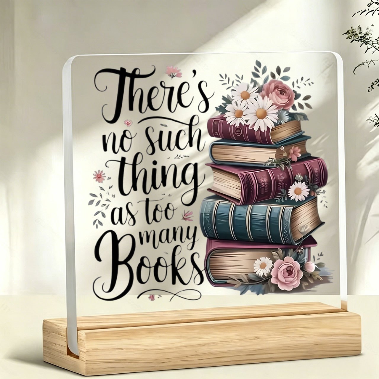 TEMU [2d Flat] 1pc Retro Book Floral Decorative Tabletop Ornament Paperweight, Inspirational Slogan, Warm Message, Acrylic Ornament, Home Decor, With