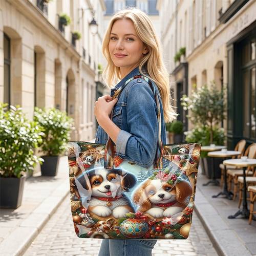 item picture christmas womens casual large capacity pvc tote bag shoulder handbag beach bag fashionable elegant bag with makeup bag for vacation parties gym office multi functional commuter outdoor travel bag daily use holiday gifts