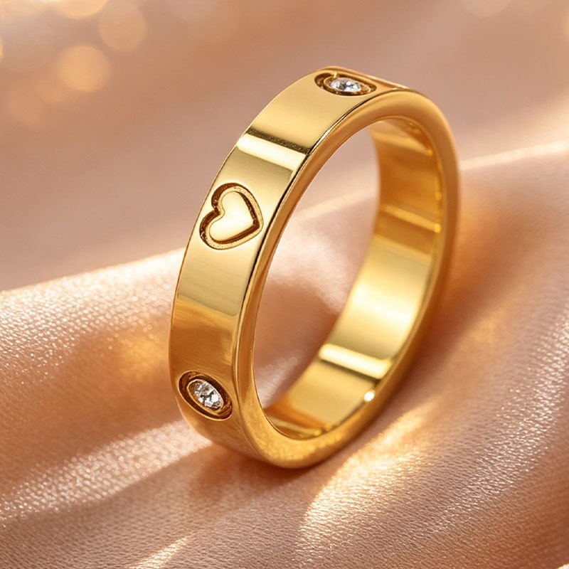 Women's Hollow Heart Design Synthetic Zirconia Ring, Gift Box Included