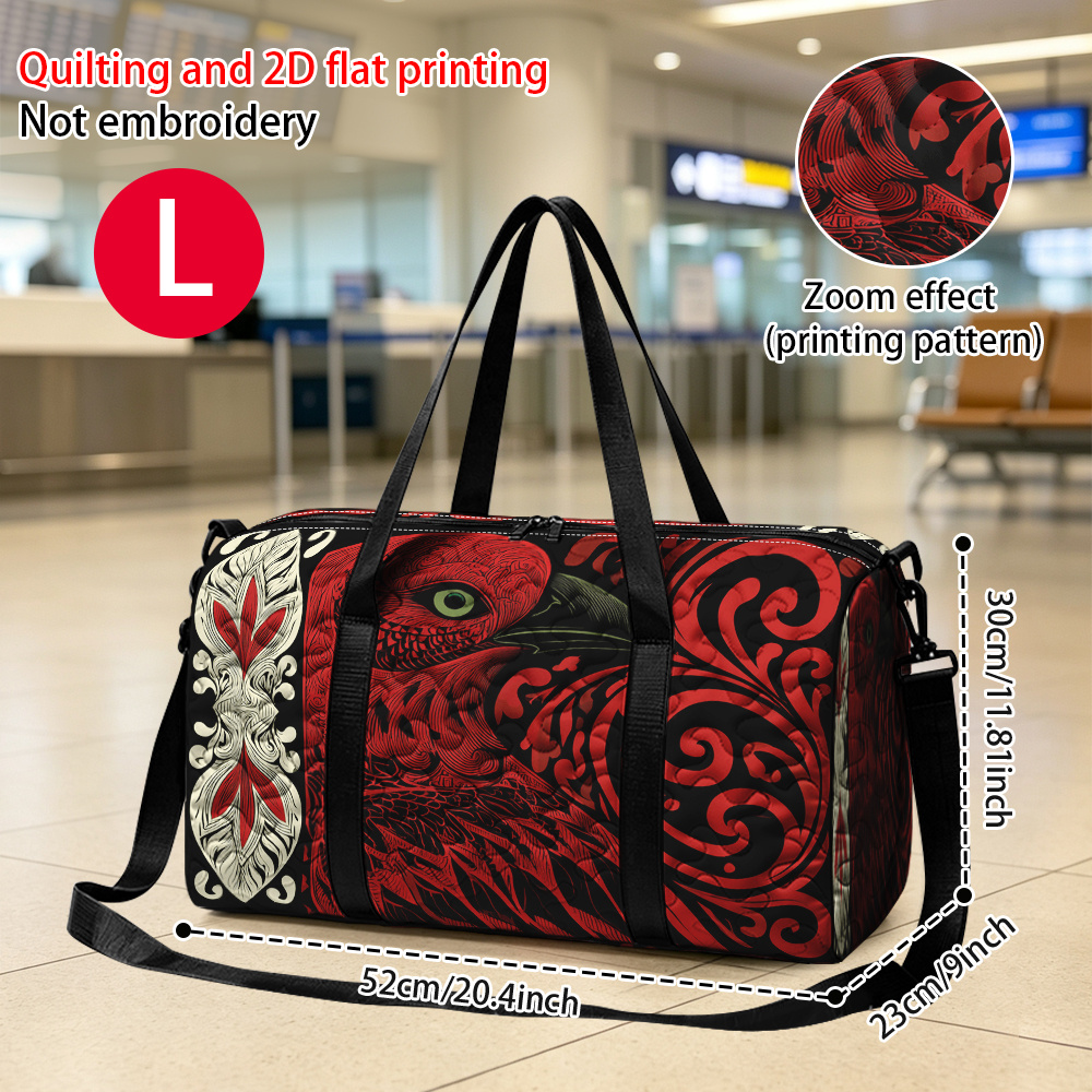 TEMU Quilting And 2d Flat, 1pc Maori Printed Large Capacity Travel Duffel Bag, Portable Luggage Bag For Travel Gym Daily Use, Stylish Casual Weekend