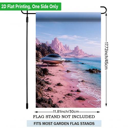 2d flat 2d flat printing garden flag 1pc landscape with futuristic spaceship polyester garden flag single side printing beach decoration flag celebration decoration flag no pole included 2d flat