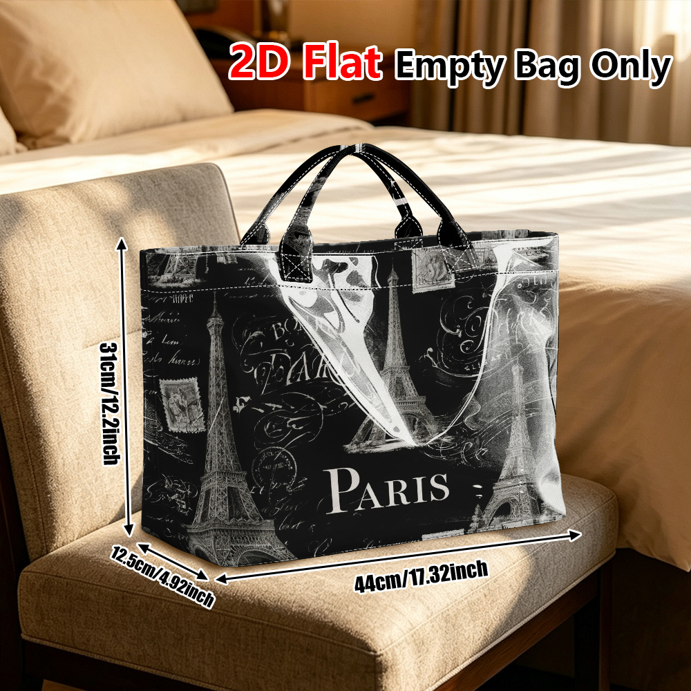 TEMU 1 sac d'épicerie réutilisable, sac fourre-tout en PVC brillant durable avec impression 2D plate de Eiffel , sac à main renforcé, grand sac de