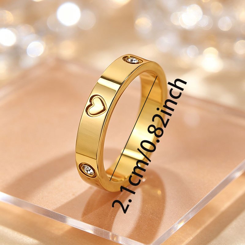 Women's Hollow Heart Design Synthetic Zirconia Ring, Gift Box Included