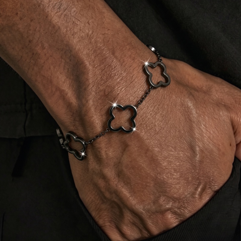 TEMU 1 bracciale in acciaio inossidabile 304 304 304 304 304 lucido traforato a quattro foglie, qualit� per - Il miglior regalo per famiglie e coppie