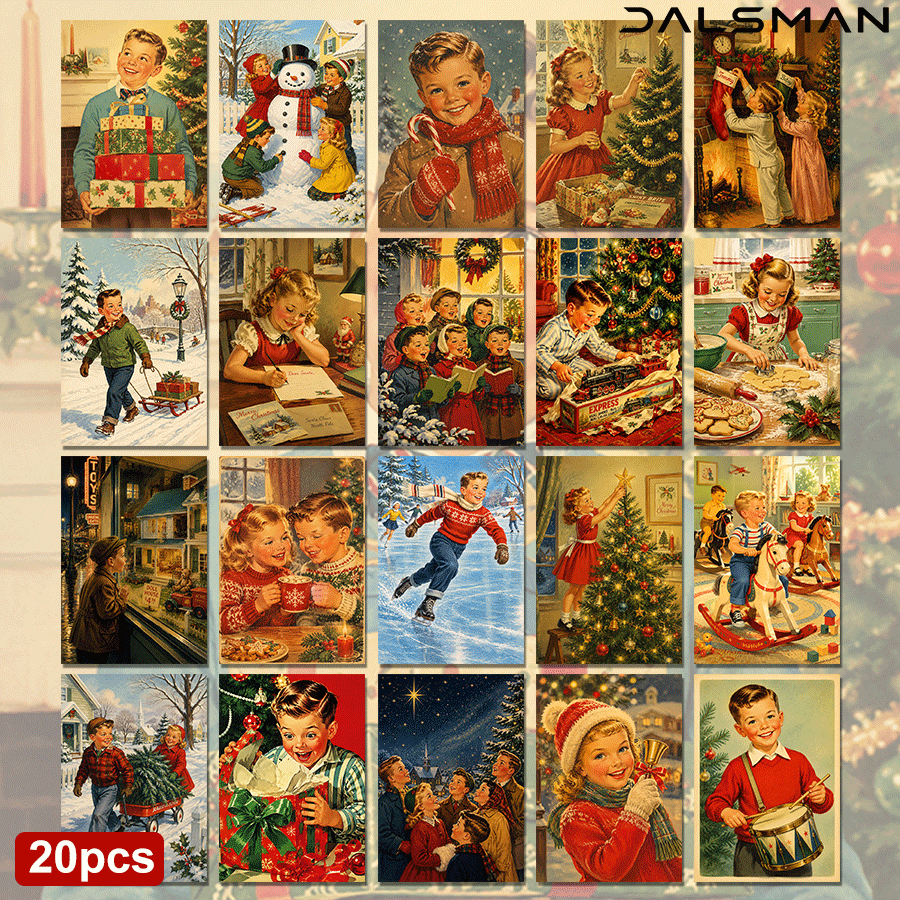 TEMU Confezione da 20 biglietti d' natalizi vintage, cartoline retr簷 per e famiglia, scene invernali festive per decorazioni stagionali e postale