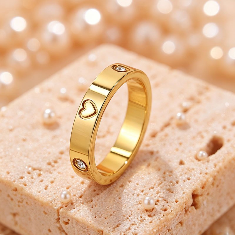 Women's Hollow Heart Design Synthetic Zirconia Ring, Gift Box Included