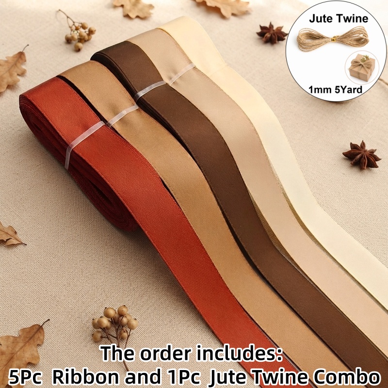 TEMU Lot de 25 ruban à nœud 5/8 pouce 1,6 cm et 1 pièce de ficelle de jute, récolte d'automne Thanksgiving, couleur unie caramel automnal rouille,