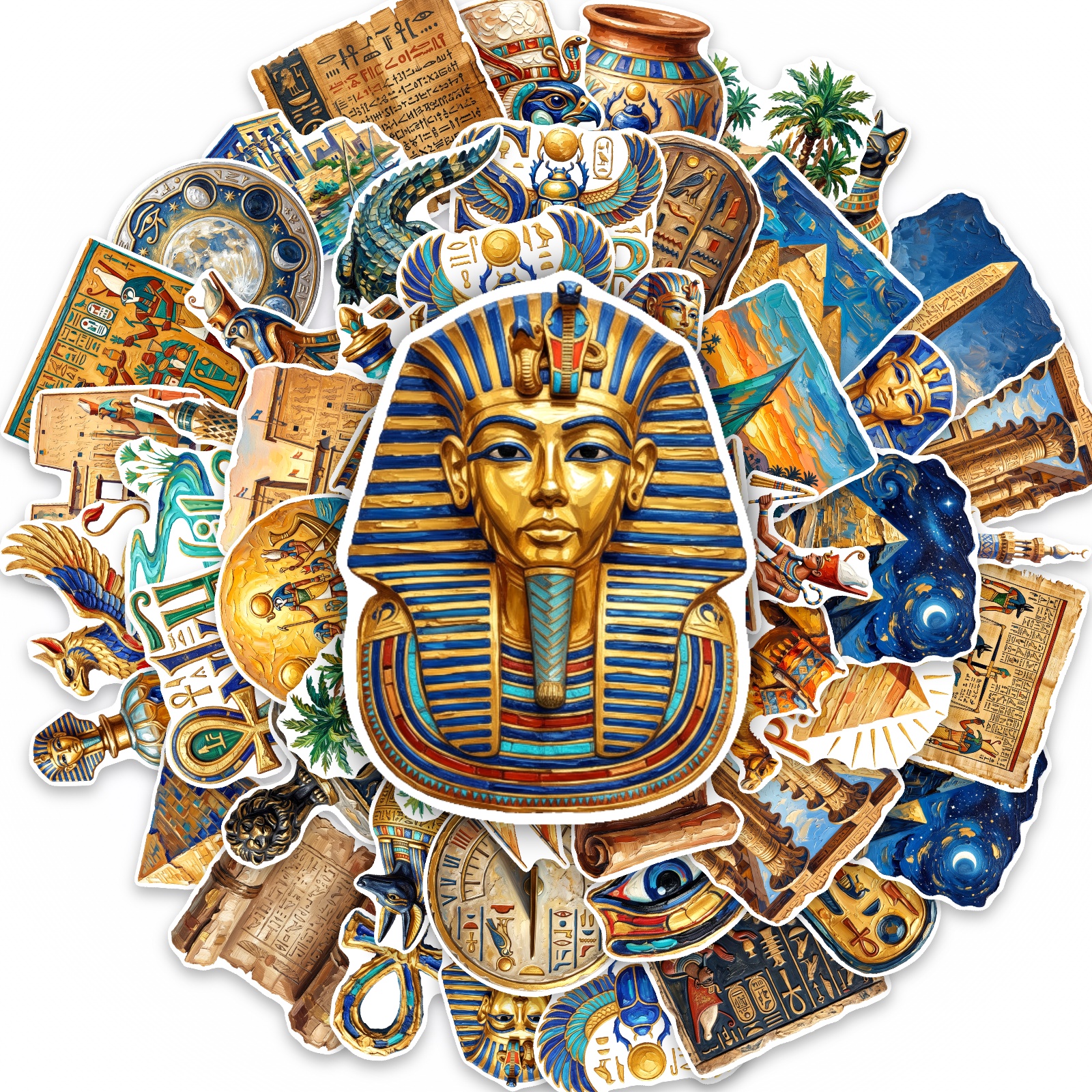 TEMU 50pcs, Ancient Egypt Theme Stickers, Featuring Pharaoh, Pyramid, And Ankh Patterns, Ideal For Decorating Notebooks, Luggage, Laptops And Water