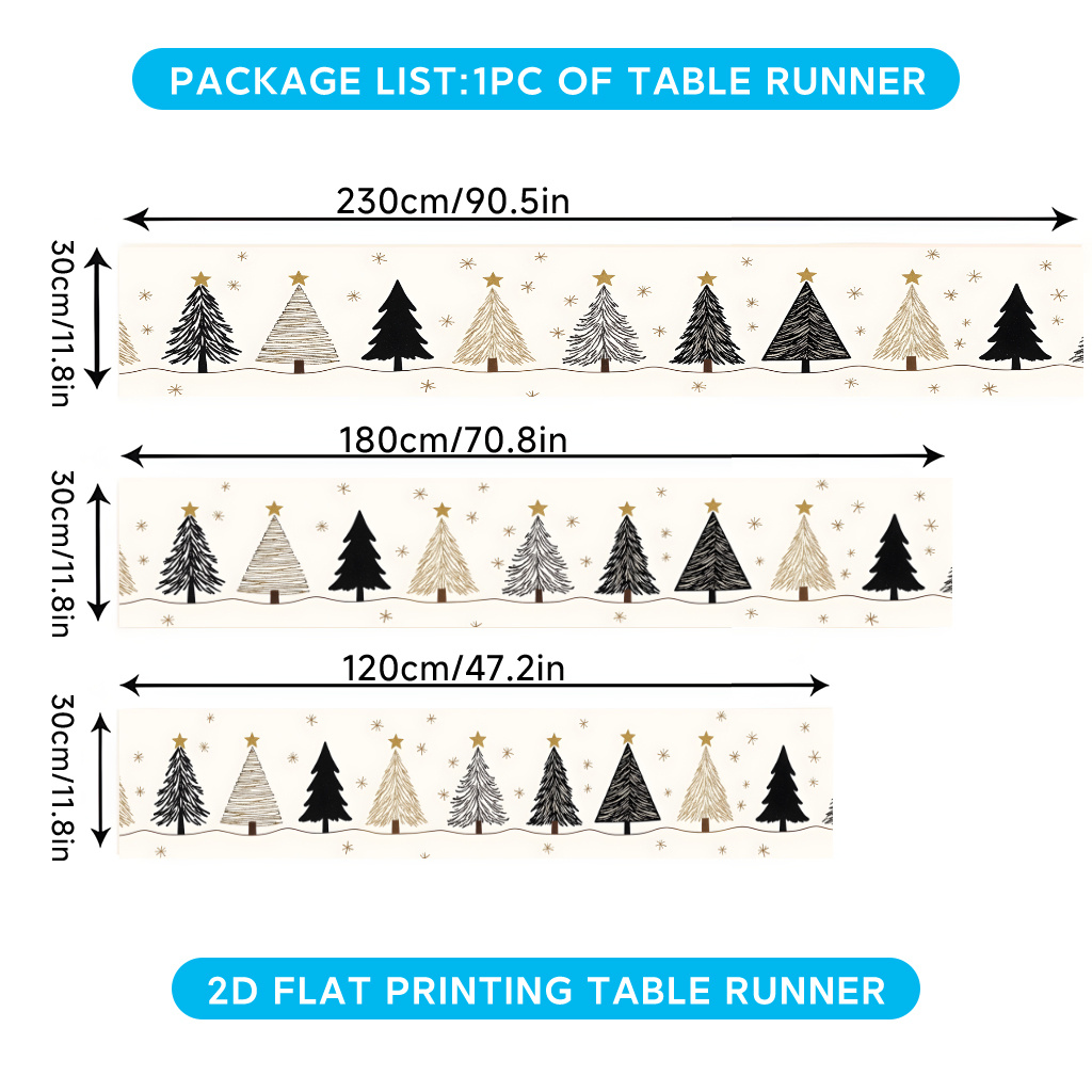 TEMU 2d Flat Printing Table Runner 1pc, Christmas Trees With Stars Polyester Table Runner, Christmas, Suitable For Picnics, Dinners, Tabletop