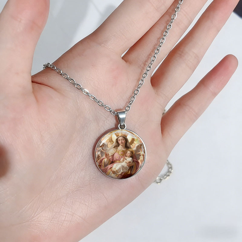 2D Flat Religious Pattern Stainless Steel Necklace