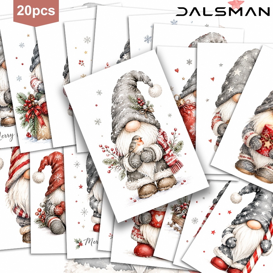 TEMU 20-pack Dalsman Christmas Gnome Postcard Set For Holiday Greeting Cards Festive Winter Stationery For Seasonal Decoration For Home And Office