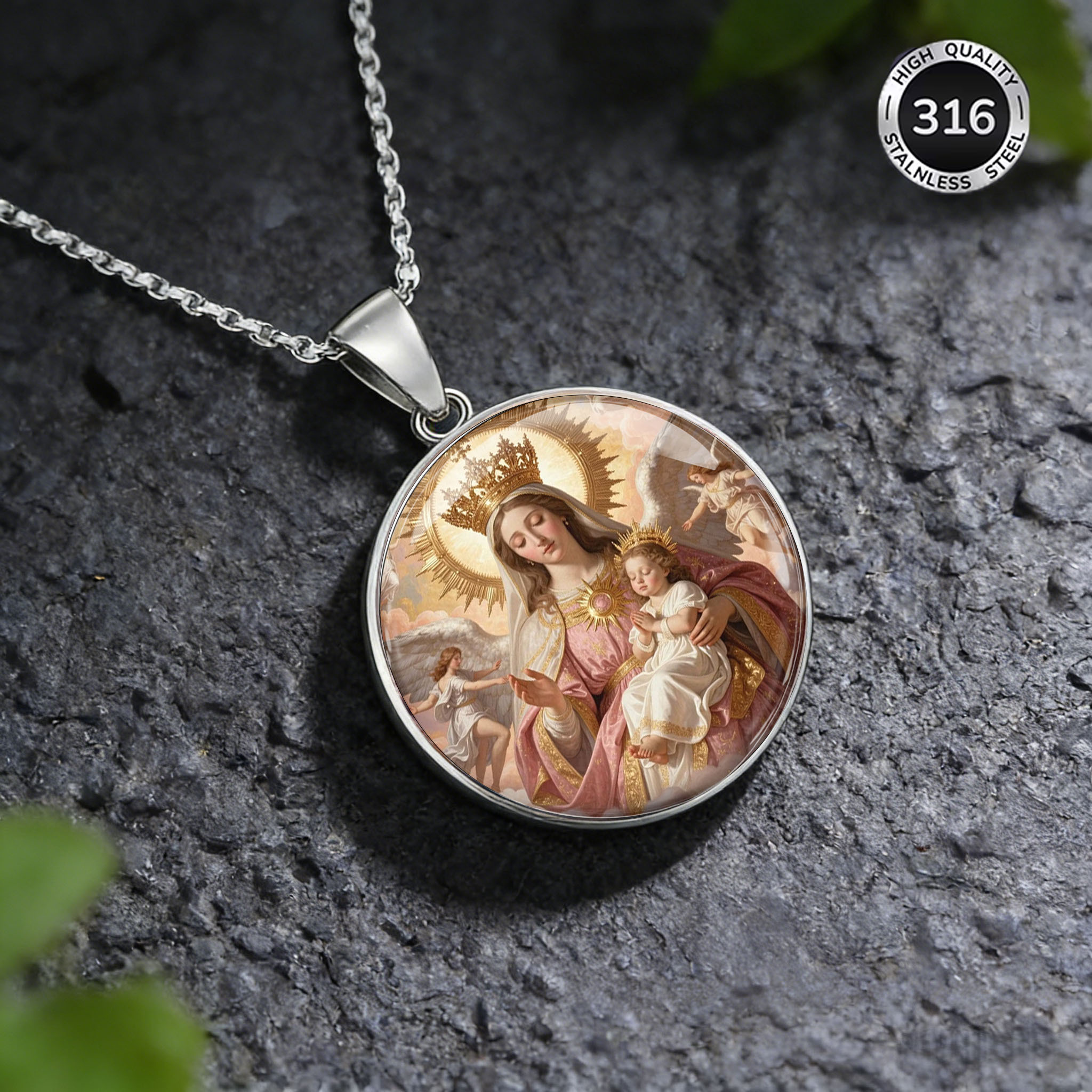 2D Flat Religious Pattern Stainless Steel Necklace