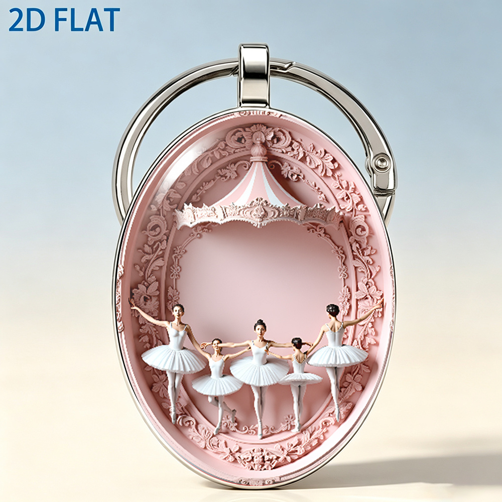 TEMU 1pc 2d Flat Sweet Pastel Classical Ballet Carousel Keychain, Exquisite Carved Canopy And 3 Elegant Ballerinas (white Dress Dancer Stretching