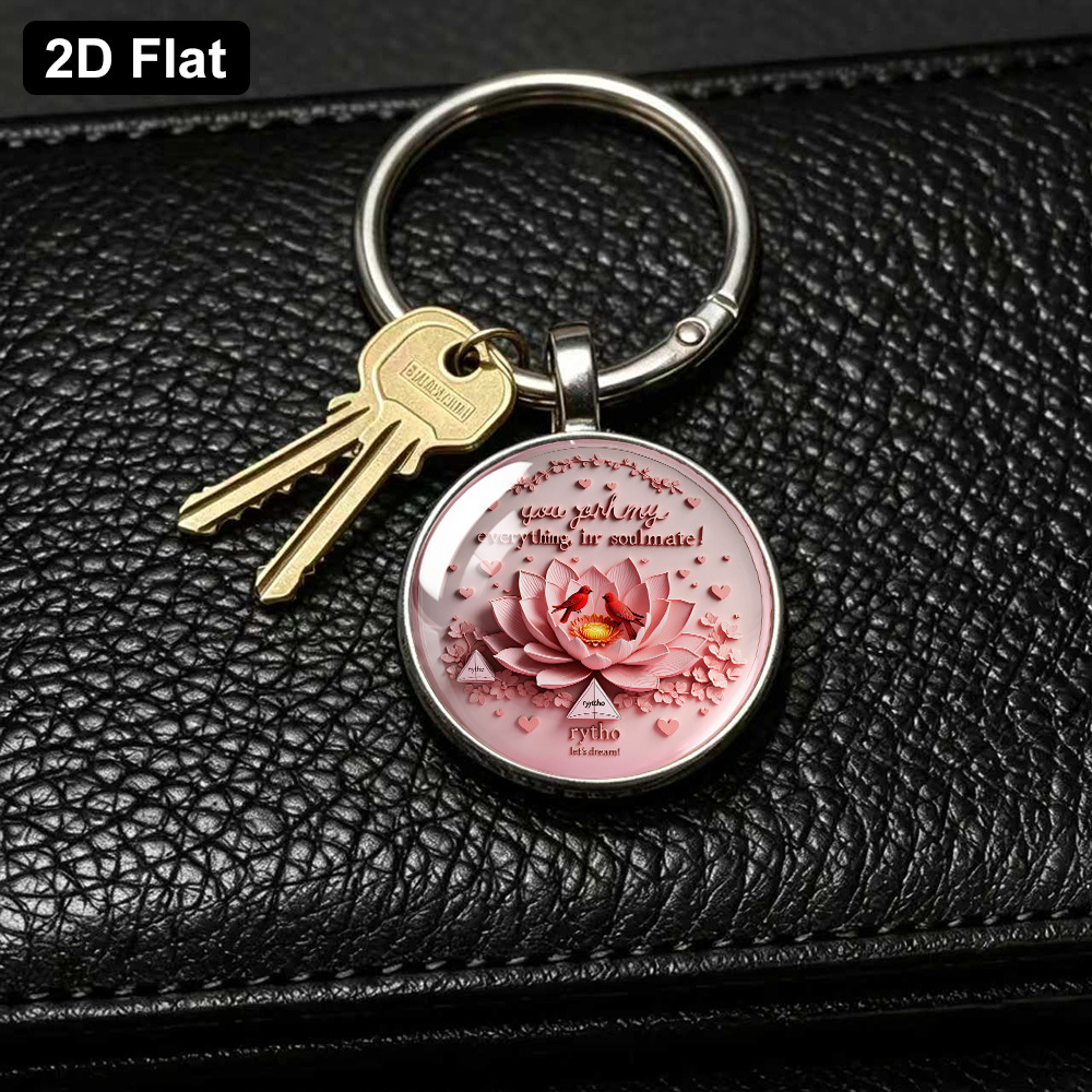 Romantic Pastel Hand-Painted Lotus Theme Keychain