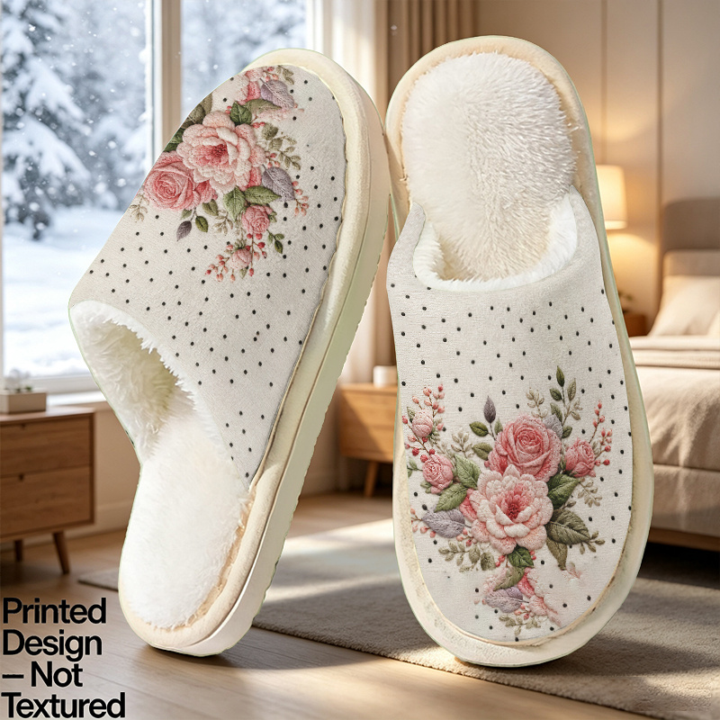 TEMU [printed Design - Not Textured] Elegant Ethnic Style Flower Polka Dot Pattern Slippers Unisex Fashion Indoor/outdoor Slippers, Suitable For