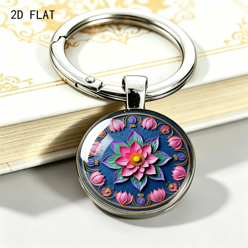 Zen-Inspired Floral Pink Lotus Mandala Key Chain