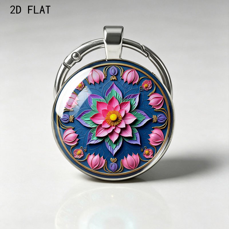Zen-Inspired Floral Pink Lotus Mandala Key Chain