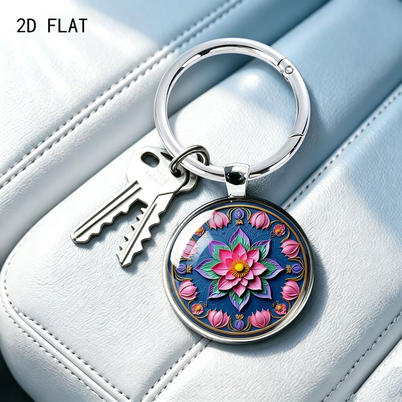 Zen-Inspired Floral Pink Lotus Mandala Key Chain